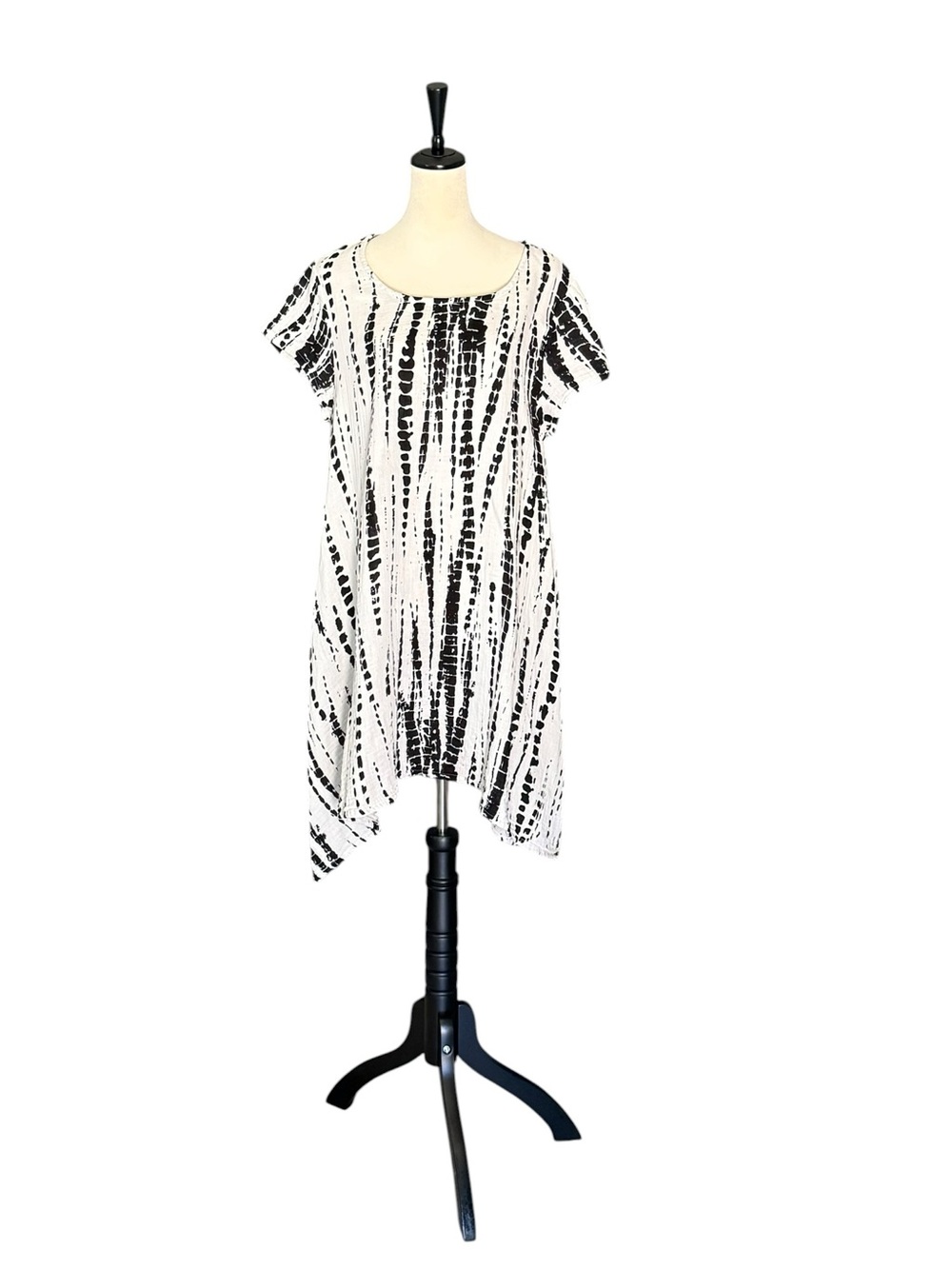 Bryn Walker Winn Tunic Dress M Cotton Gauze Bambu Print Black White Asymmetrical